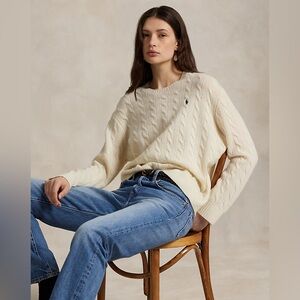 Polo Ralph Lauren Cable-Knit Wool-Cashmere Sweater in Authentic Cream M